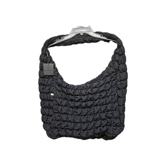 Black Quilted Puffer Tote Bag Top & Front Zip Inside Pockets Shopping Handbag - Picture 1 of 6